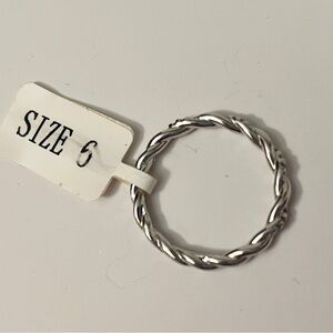 925 Sterling Silver Twisted Rope Band Ring with Accents Size 6